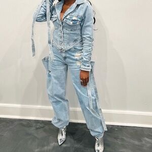 Stylish Light Blue Denim Two Piece